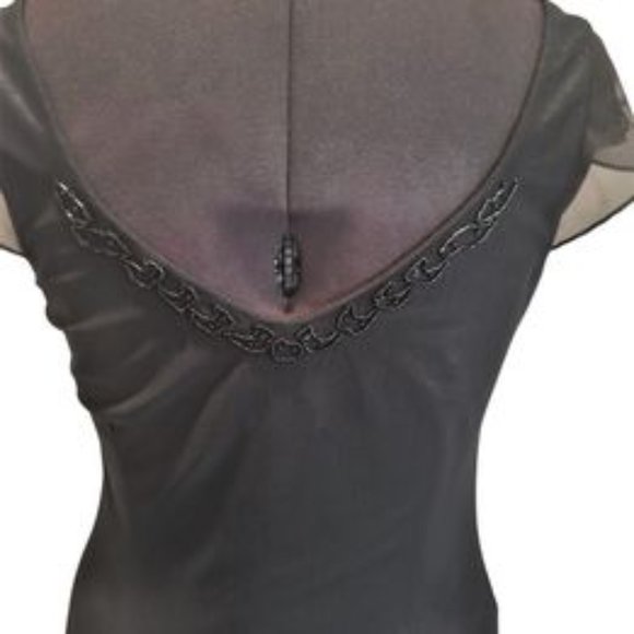 Black Flutter Sleeve Beaded Midi Length Dress - Picture 7 of 10